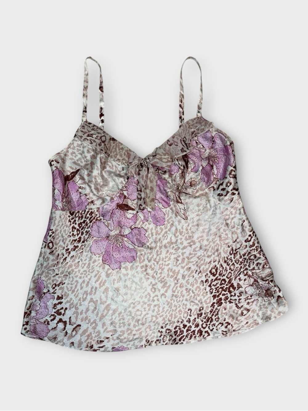 Jones New York Floral Leopard Print Satin Cami Pink Animal Print Tank Top Size M